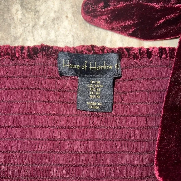 House of Harlow 1960 x Revolve Burgundy Velvet Shoulder Tie Maroon Mini Dress M - Picture 6 of 8
